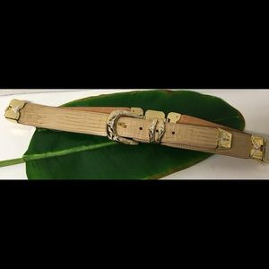 RARE Rudel Leather Beige Gold Bull Belt 36”